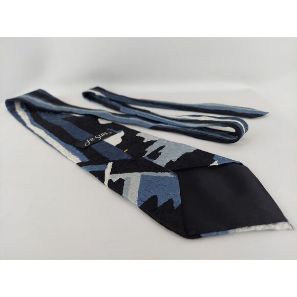 Vintage Je Suis Abstract Art Design Tie Blue White 100% Silk - Picture 6 of 6